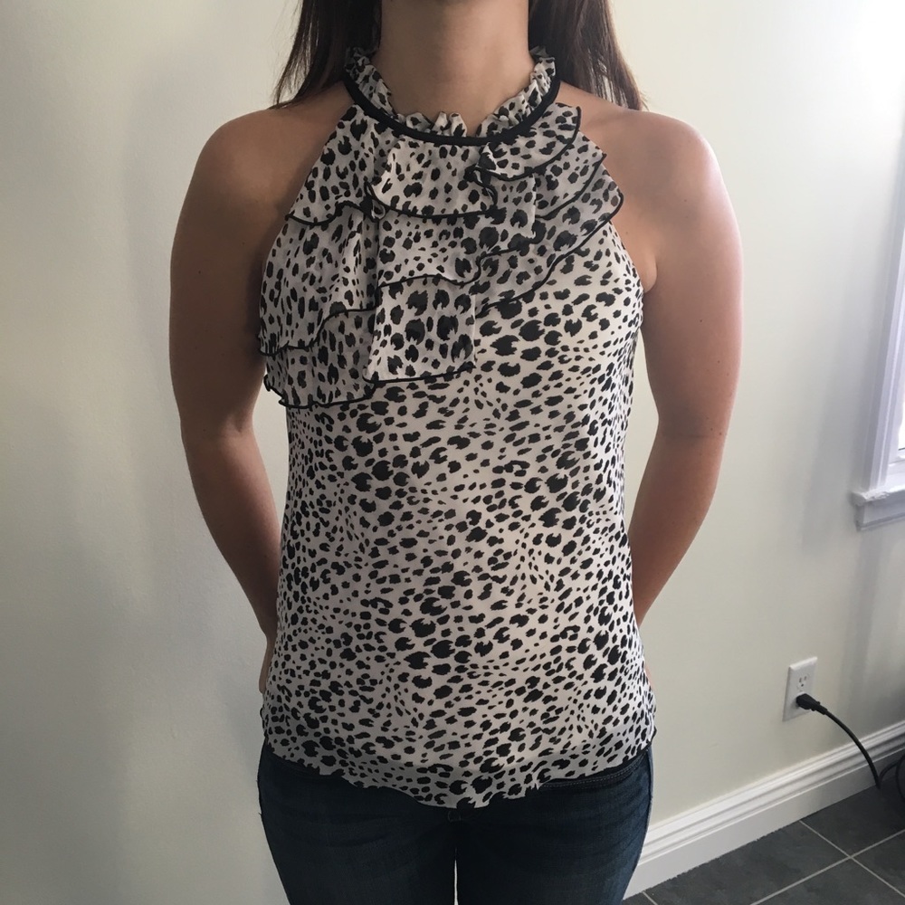 Ruffle top animal pattern blouse